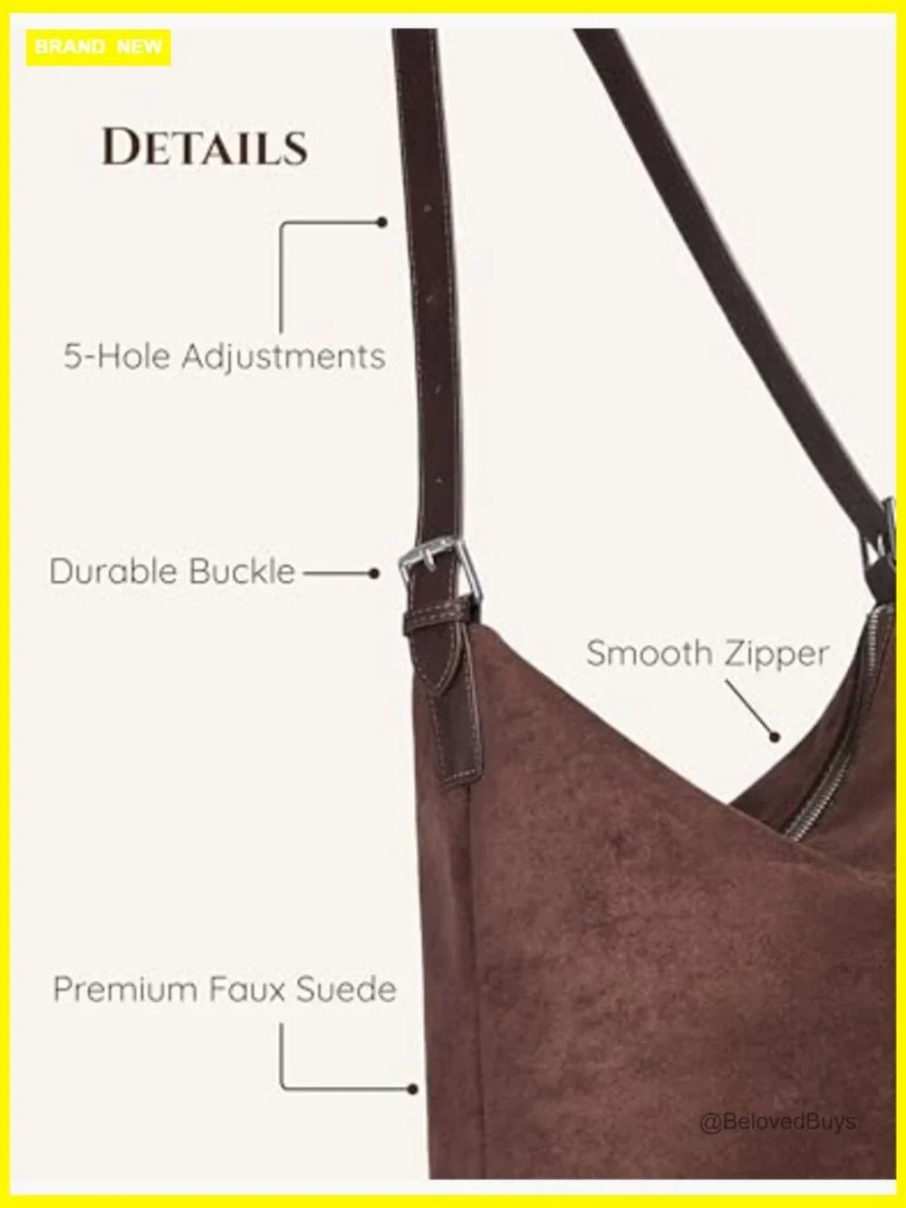 Slouchy Hobo Tote Purse, Faux Suede Shoulder Bag with Adjustable Strap